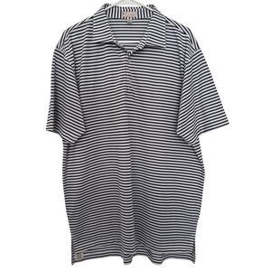 Peter Millar Mens LARGE Summer Comfort Polo Golf Shirt Striped White Blue Knit